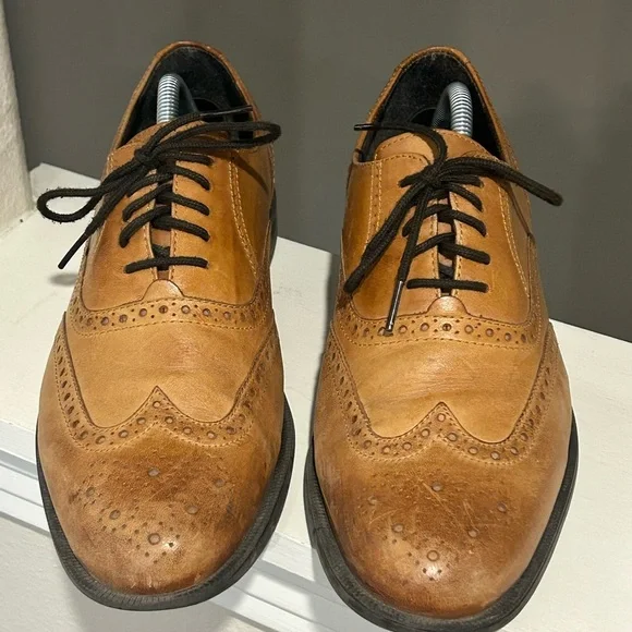 Cole Haan Mens C25805 Wing Tip Ox Oxford British Tan Size 10 Medium Leather - Picture 5 of 9